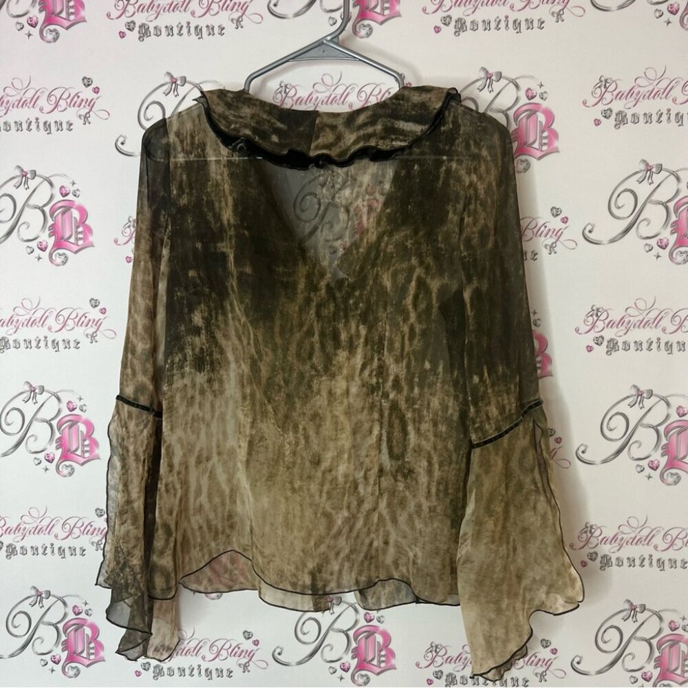 Votre nom collection long sleeve flare sleeve tie Elegant Sheer Ruffle Blouse - Picture 3 of 5